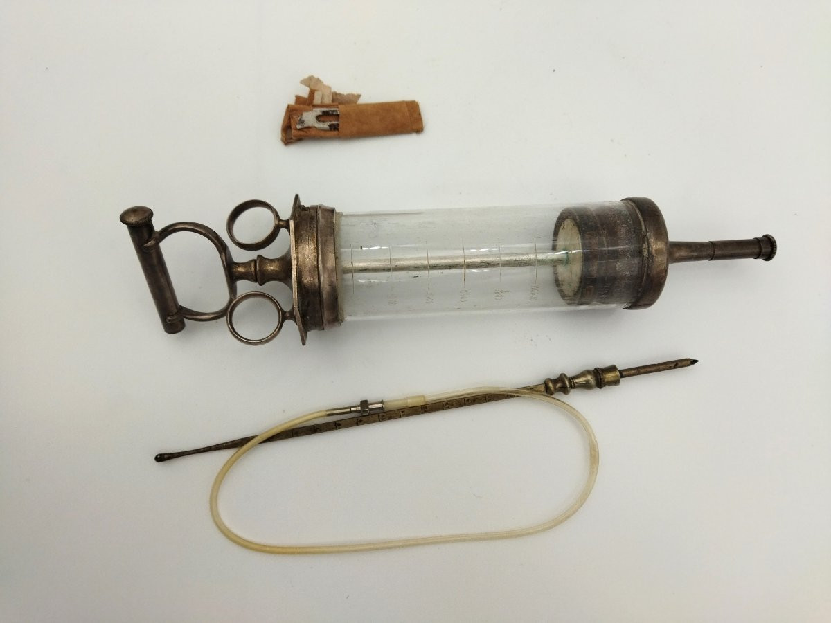 Collin Medical Syringe In Nickel-plated Metal And Graduated Glass Curiosity Collection-photo-3
