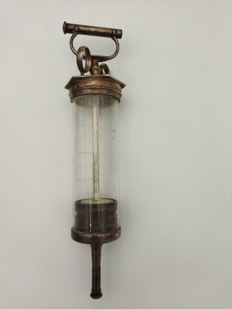 Collin Medical Syringe In Nickel-plated Metal And Graduated Glass Curiosity Collection-photo-4