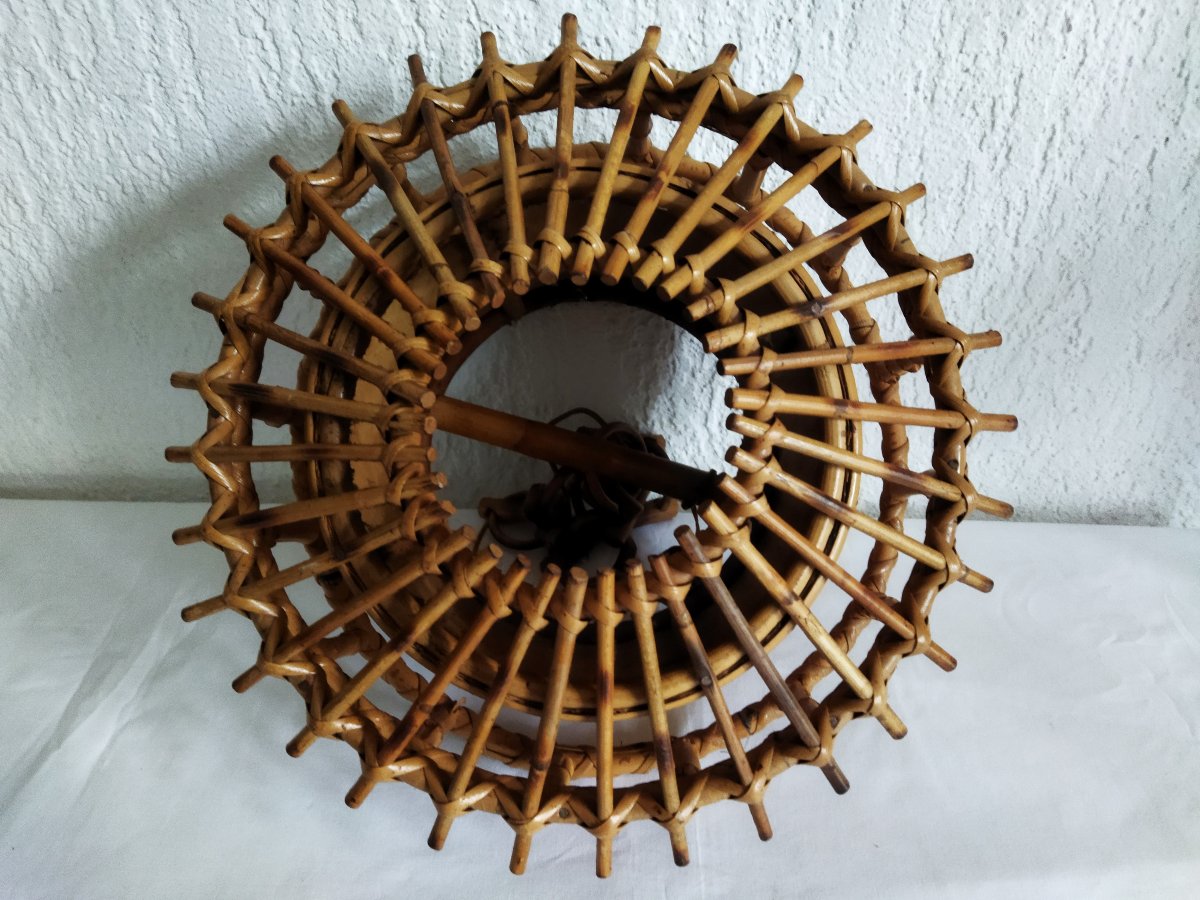 Vintage Wood, Bamboo And Rattan Chandelier By Sognot Audoux-minet -photo-6