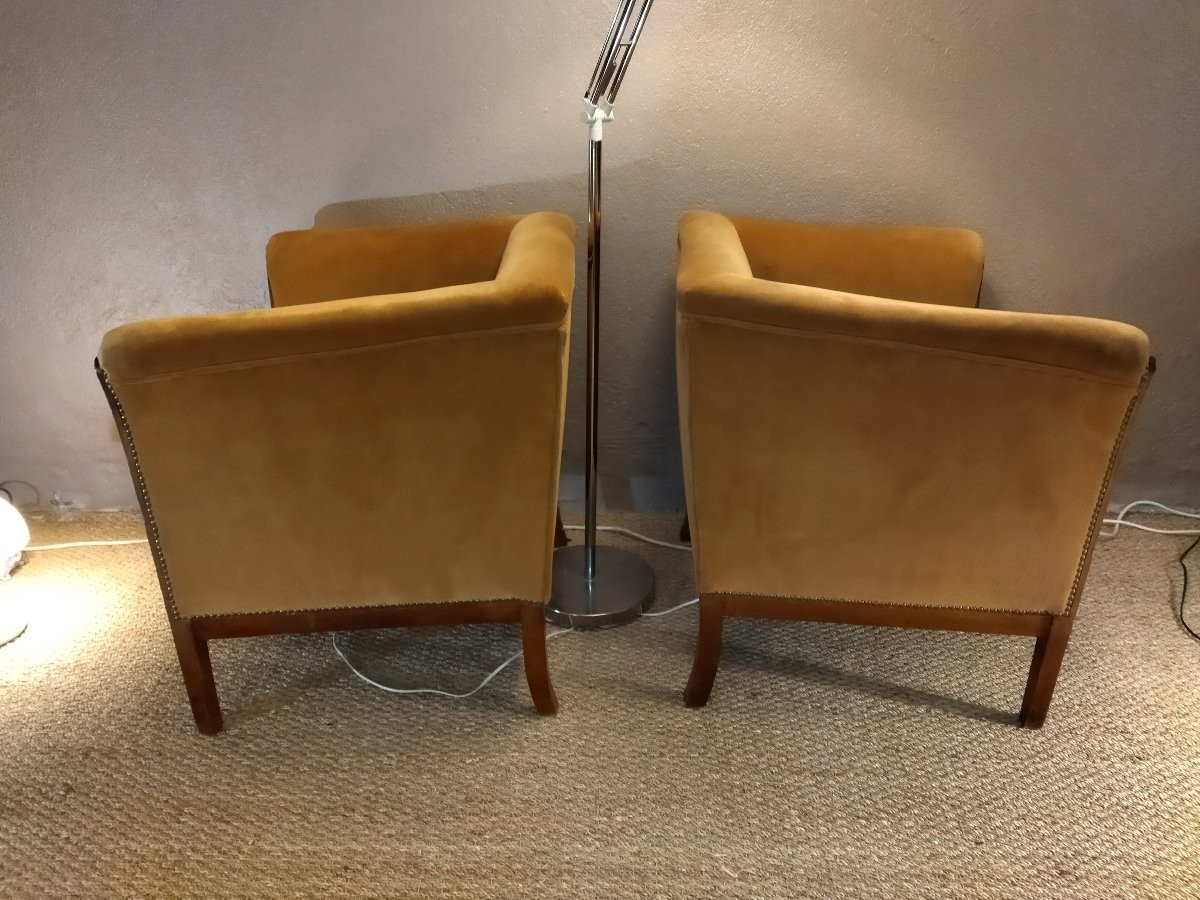 ART DÉCO Paire de Fauteuils Bois massif et Tissu mordoré-photo-4