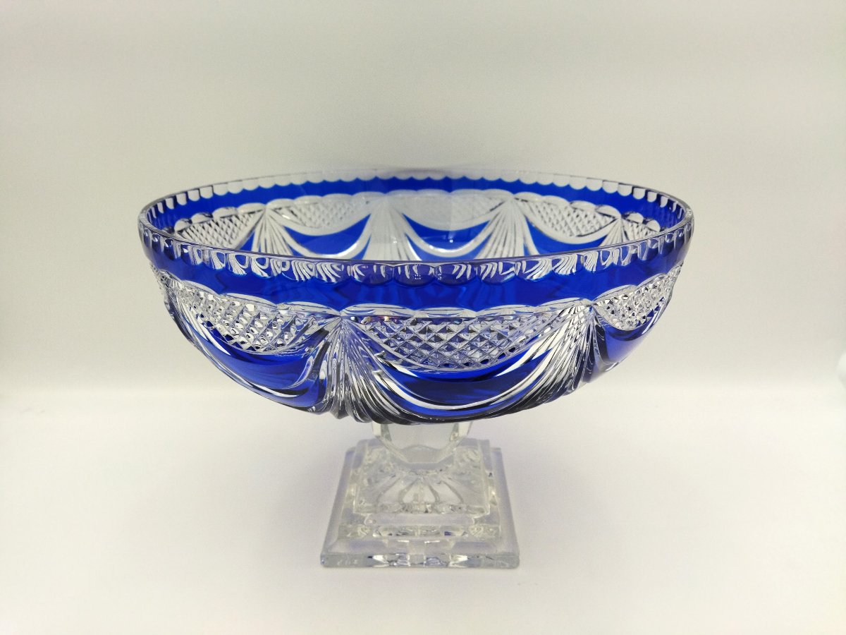 COUPE Bleu Cobalt Centre de Table Cristal taillé de LORRAINE N°95/500-photo-2