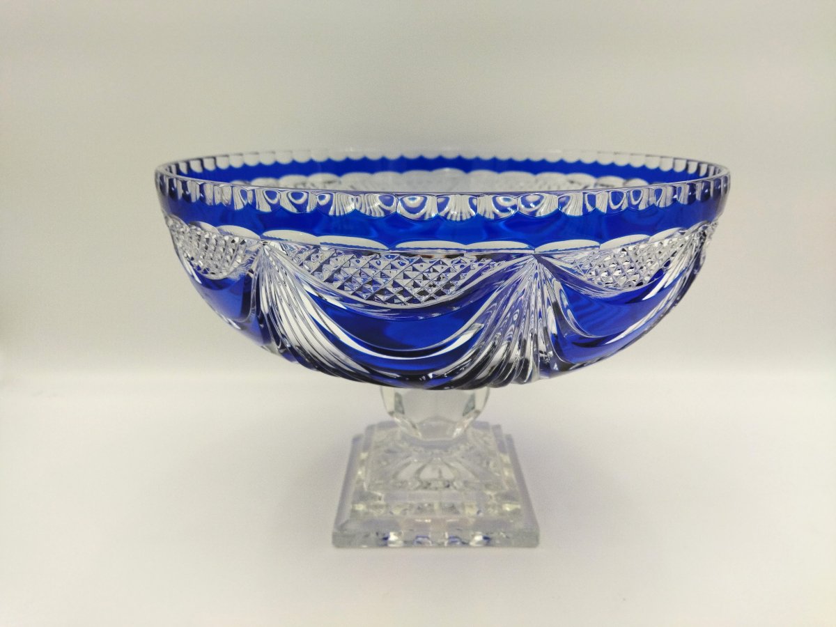 COUPE Bleu Cobalt Centre de Table Cristal taillé de LORRAINE N°95/500-photo-3