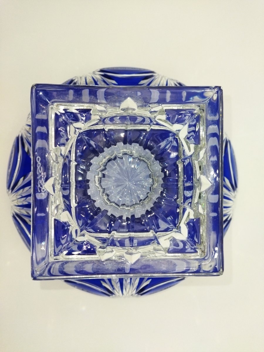 COUPE Bleu Cobalt Centre de Table Cristal taillé de LORRAINE N°95/500-photo-3