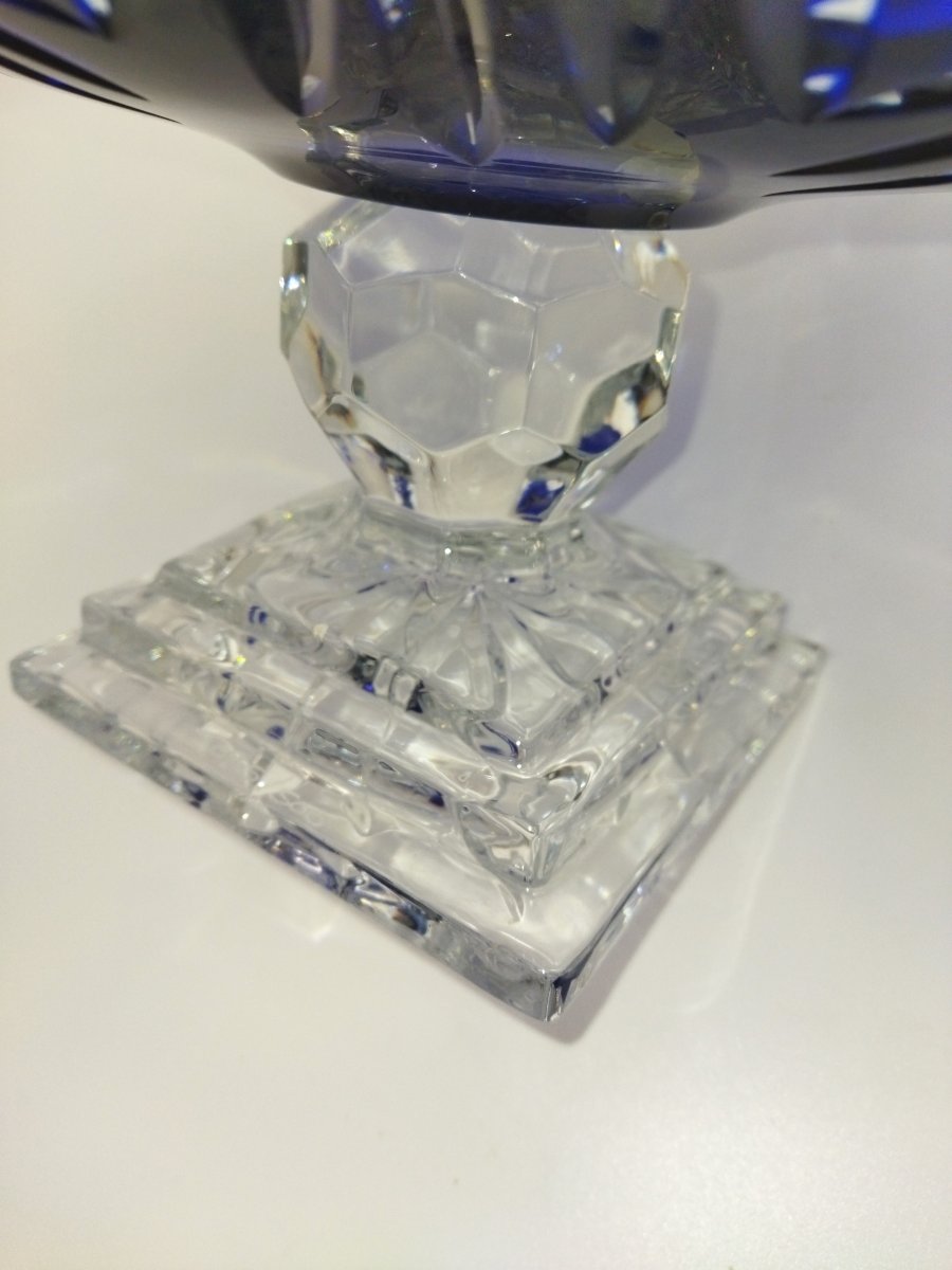 COUPE Bleu Cobalt Centre de Table Cristal taillé de LORRAINE N°95/500-photo-4