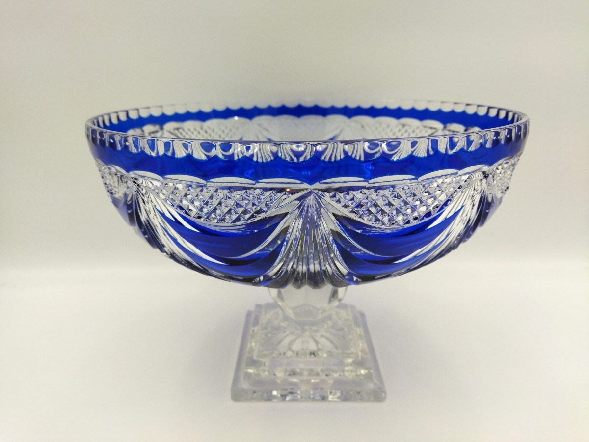 COUPE Bleu Cobalt Centre de Table Cristal taillé de LORRAINE N°95/500