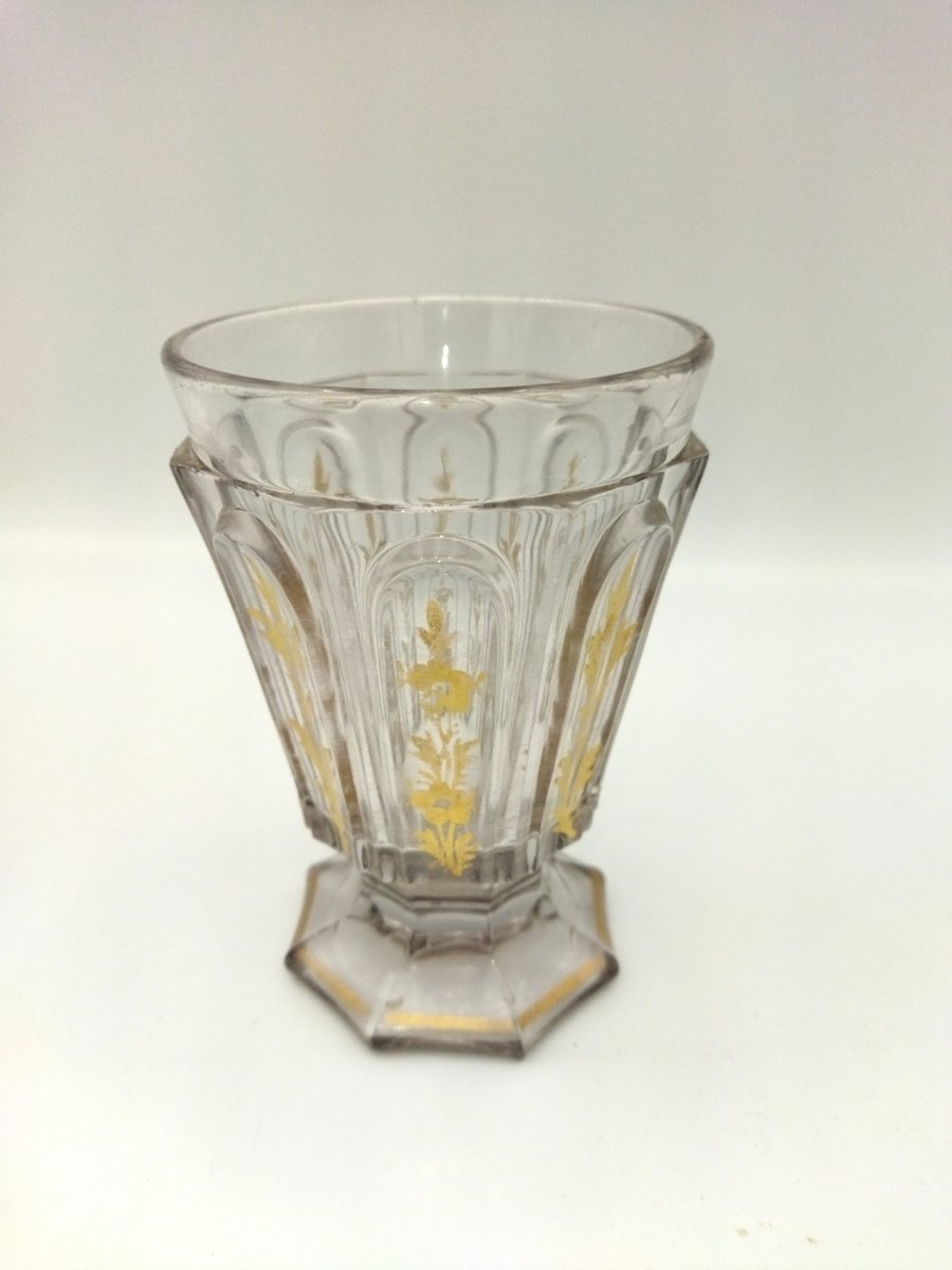 Antique Crystal And Gilt Tumbler With Floral Motif, Restoration Period, Charles X-photo-1