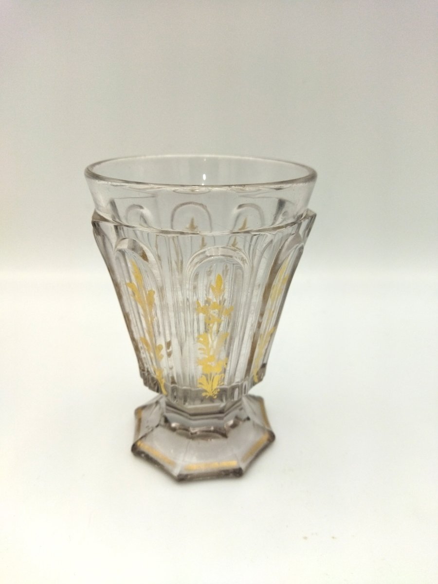 Antique Crystal And Gilt Tumbler With Floral Motif, Restoration Period, Charles X-photo-2