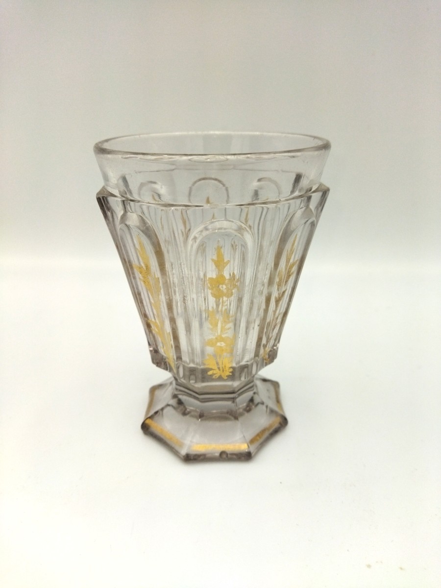 Antique Crystal And Gilt Tumbler With Floral Motif, Restoration Period, Charles X