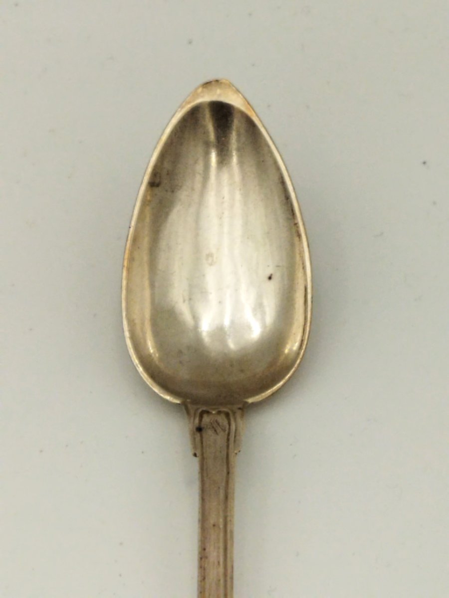 Set Of 7 Solid Silver Teaspoons, Minerva Mark, 19th Century, Maker's Mark-photo-2