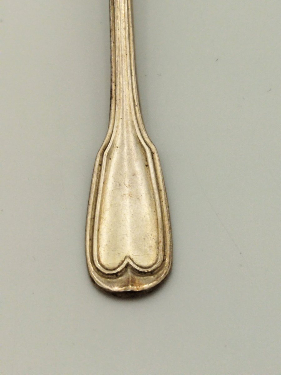 Set Of 7 Solid Silver Teaspoons, Minerva Mark, 19th Century, Maker's Mark-photo-3