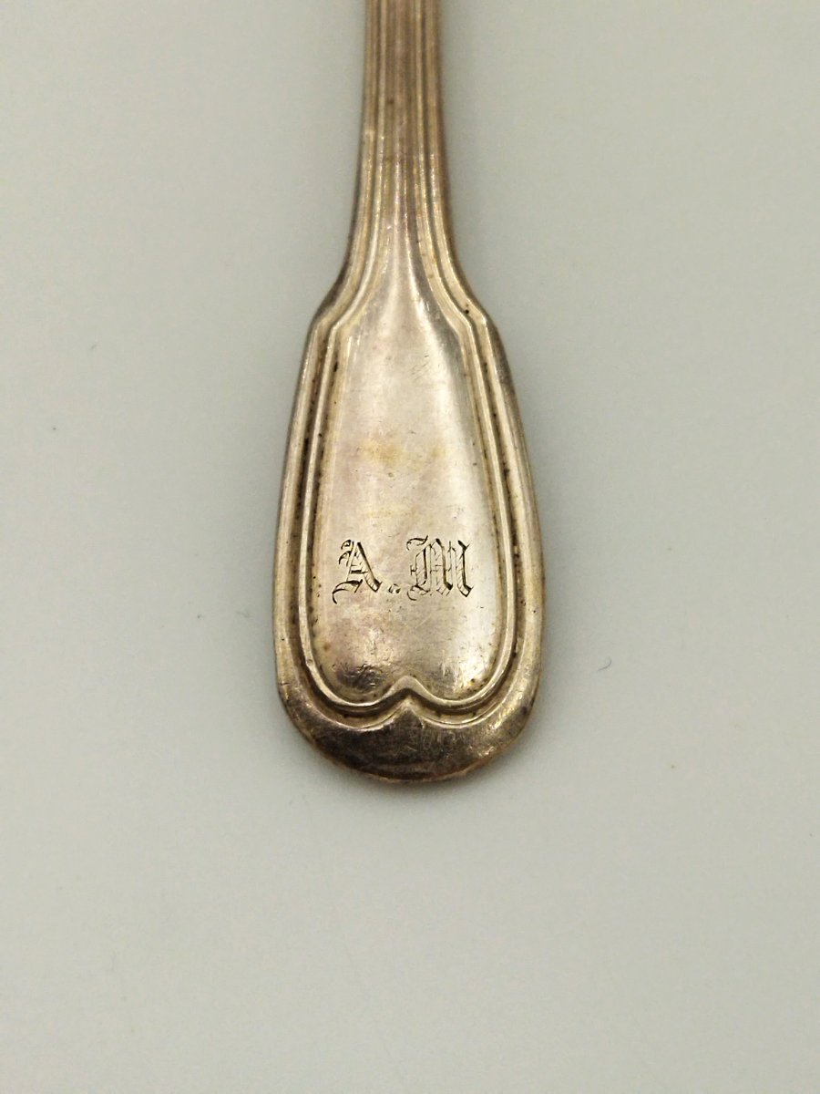 Set Of 7 Solid Silver Teaspoons, Minerva Mark, 19th Century, Maker's Mark-photo-4
