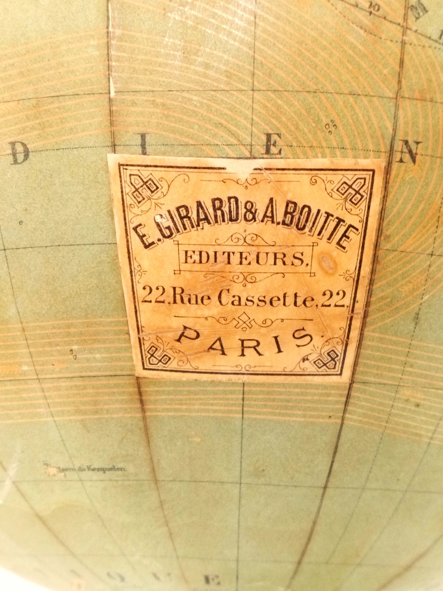 GLOBE TERRESTRE Ancien Papier Mâché Piètement Fonte 65cms GIRARD & BOITTE XIX-photo-4