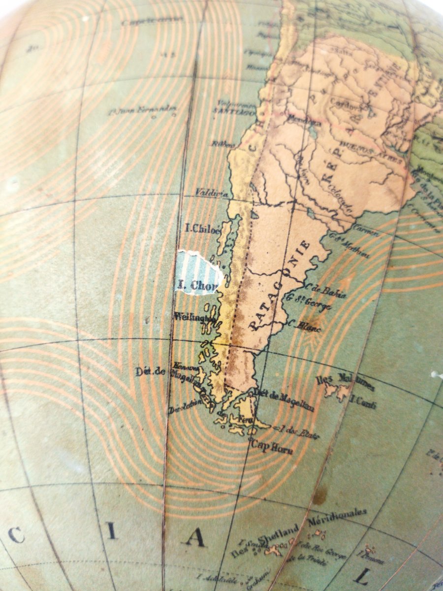 GLOBE TERRESTRE Ancien Papier Mâché Piètement Fonte 65cms GIRARD & BOITTE XIX-photo-3