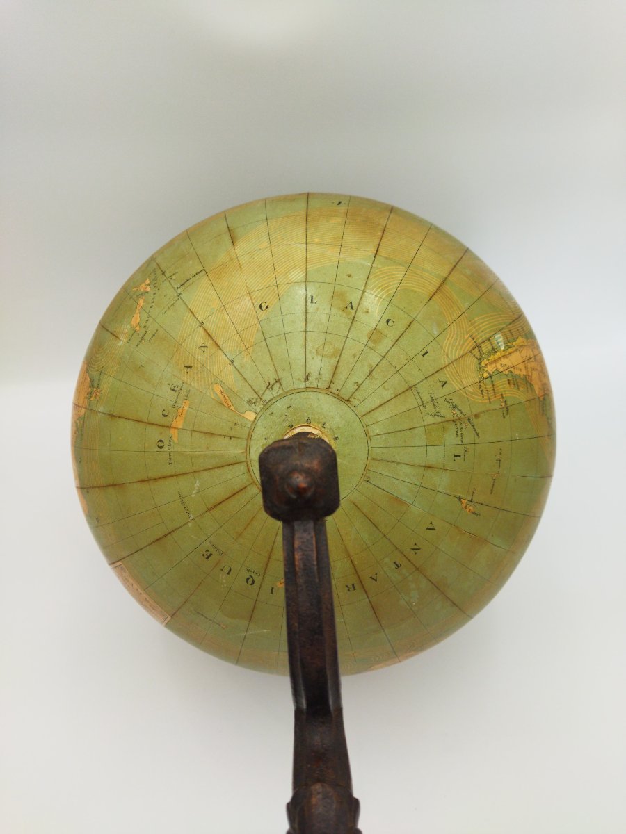 GLOBE TERRESTRE Ancien Papier Mâché Piètement Fonte 65cms GIRARD & BOITTE XIX-photo-5
