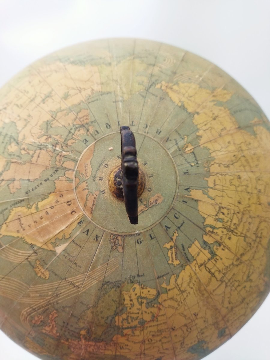GLOBE TERRESTRE Ancien Papier Mâché Piètement Fonte 65cms GIRARD & BOITTE XIX-photo-6