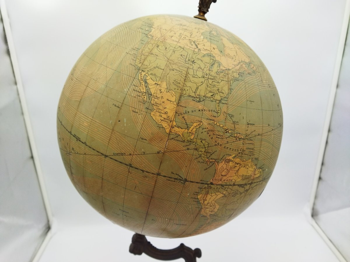 GLOBE TERRESTRE Ancien Papier Mâché Piètement Fonte 65cms GIRARD & BOITTE XIX-photo-7