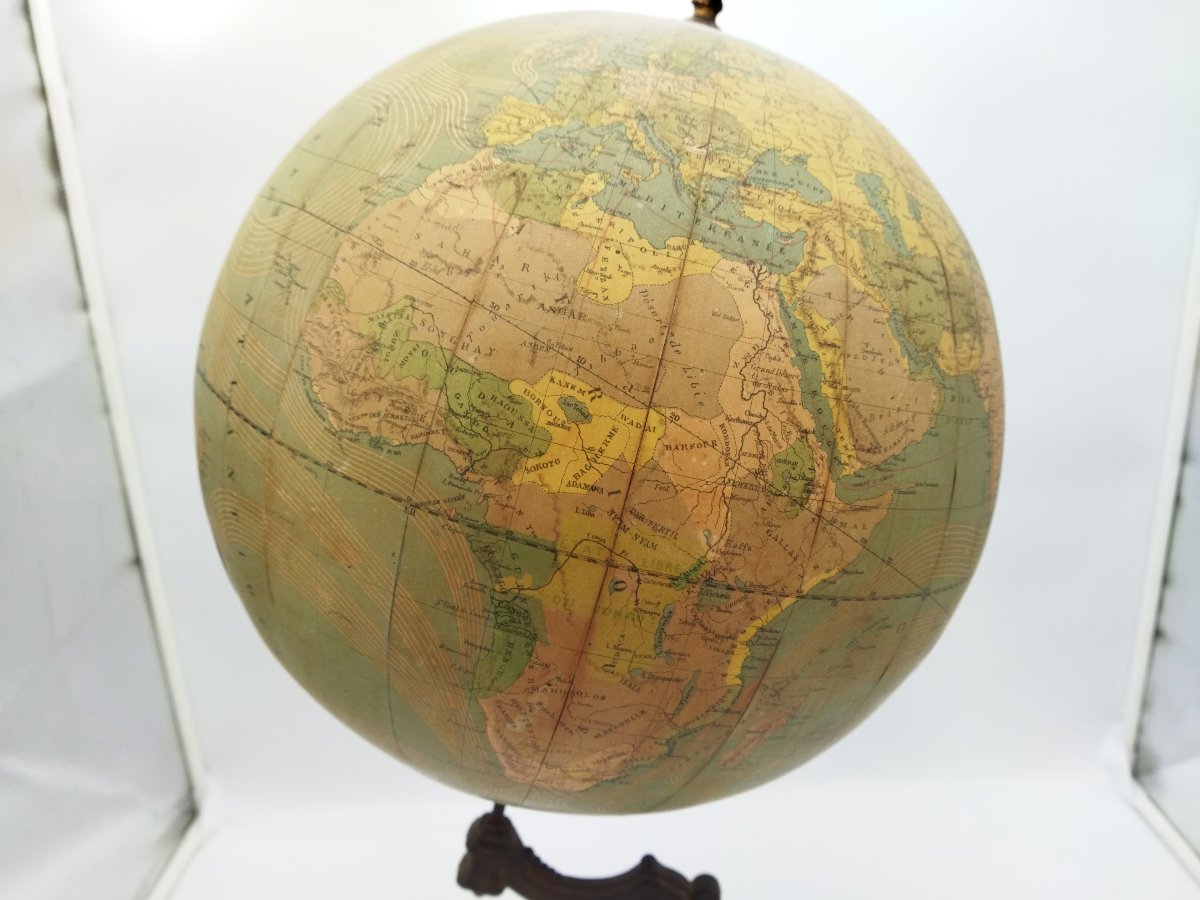 GLOBE TERRESTRE Ancien Papier Mâché Piètement Fonte 65cms GIRARD & BOITTE XIX-photo-8
