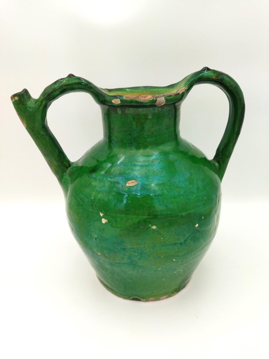 Orjol Antique Green Glazed Terracotta Water Jug, Pottery Collection-photo-2