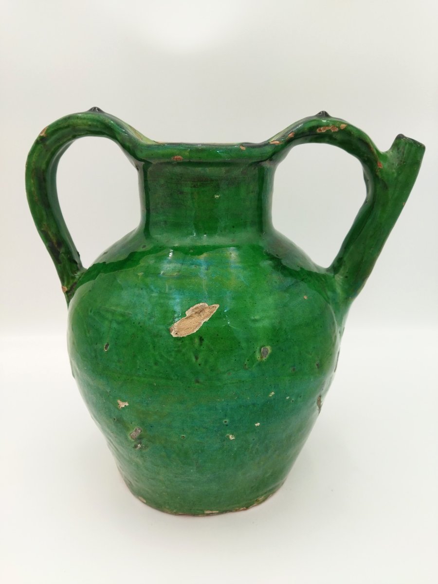 Orjol Antique Green Glazed Terracotta Water Jug, Pottery Collection-photo-4
