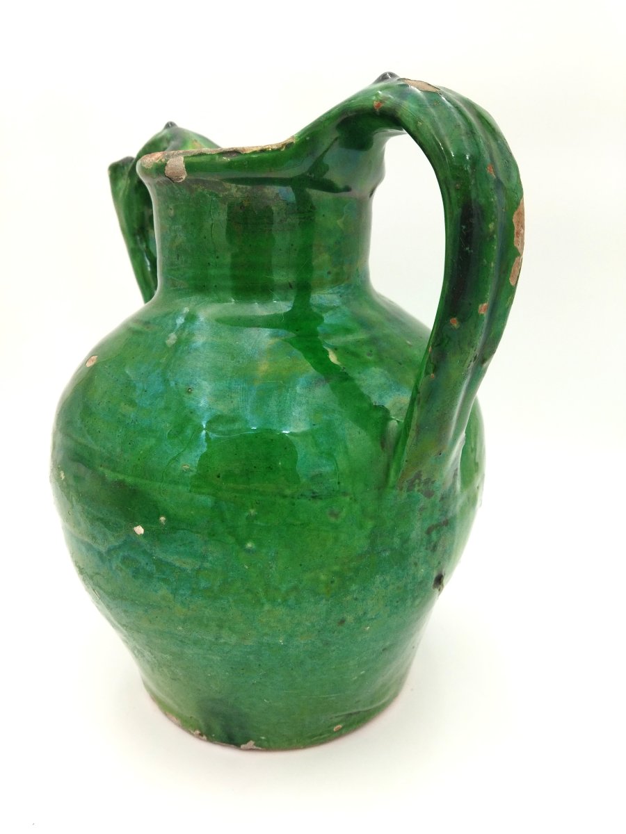 Orjol Antique Green Glazed Terracotta Water Jug, Pottery Collection-photo-3