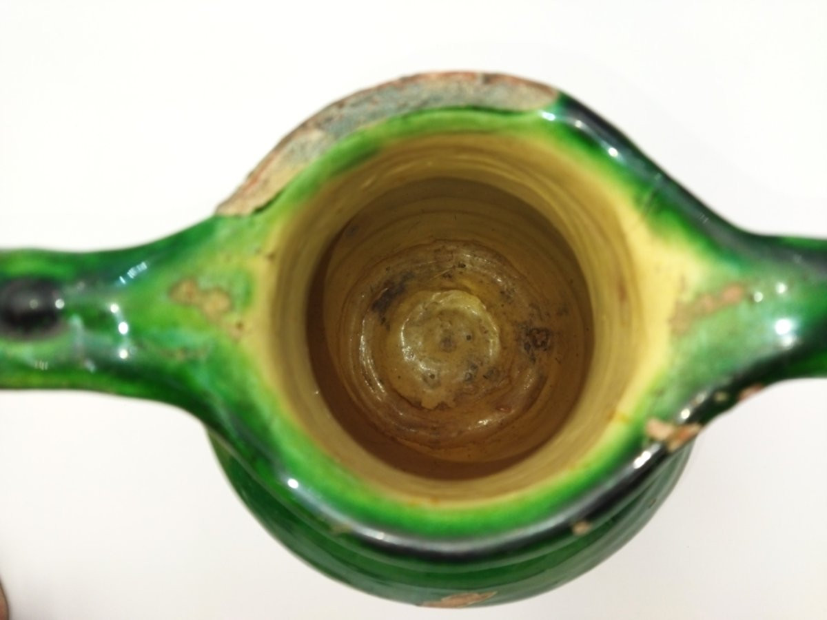 Orjol Antique Green Glazed Terracotta Water Jug, Pottery Collection-photo-6