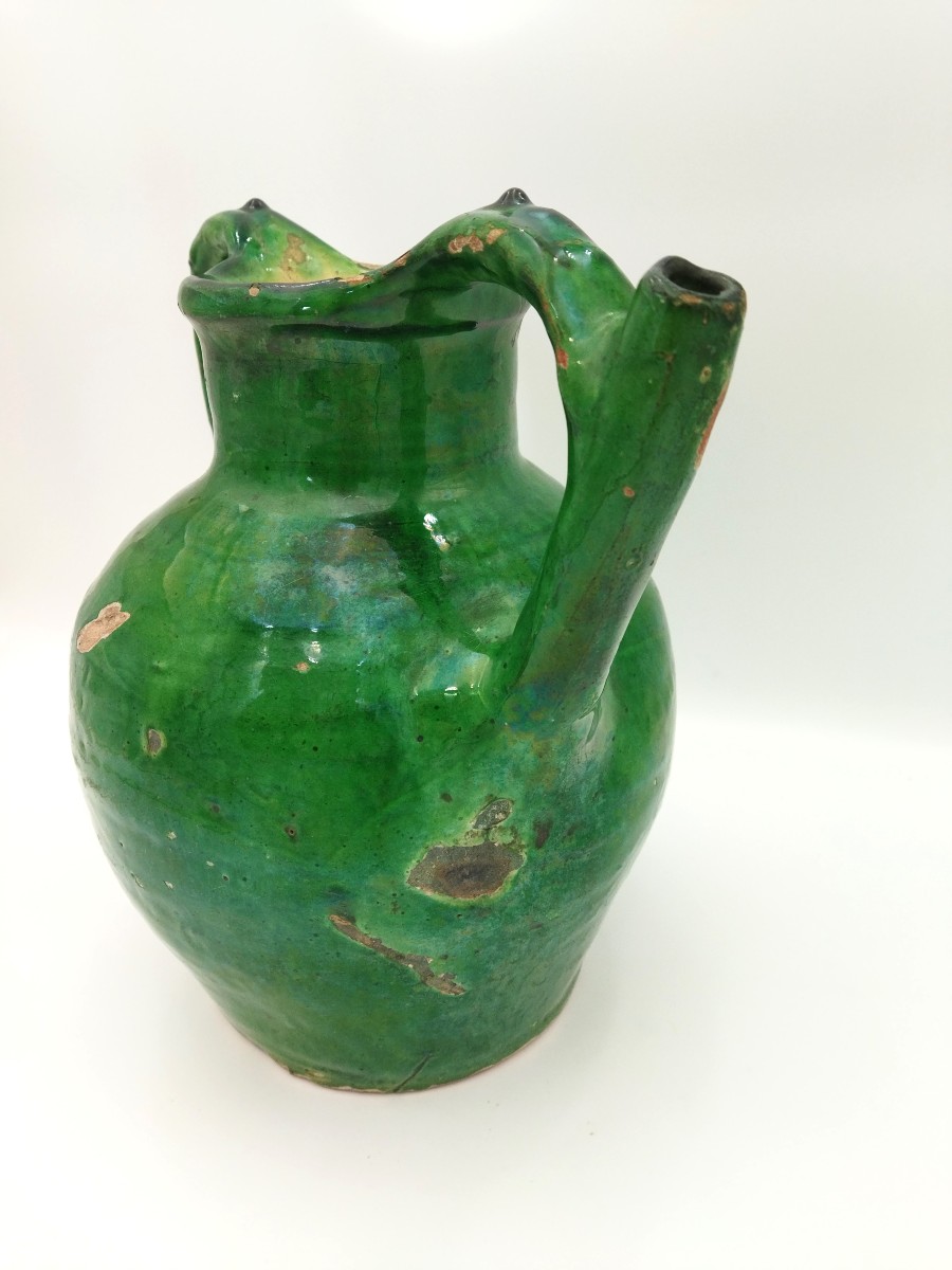 Orjol Antique Green Glazed Terracotta Water Jug, Pottery Collection