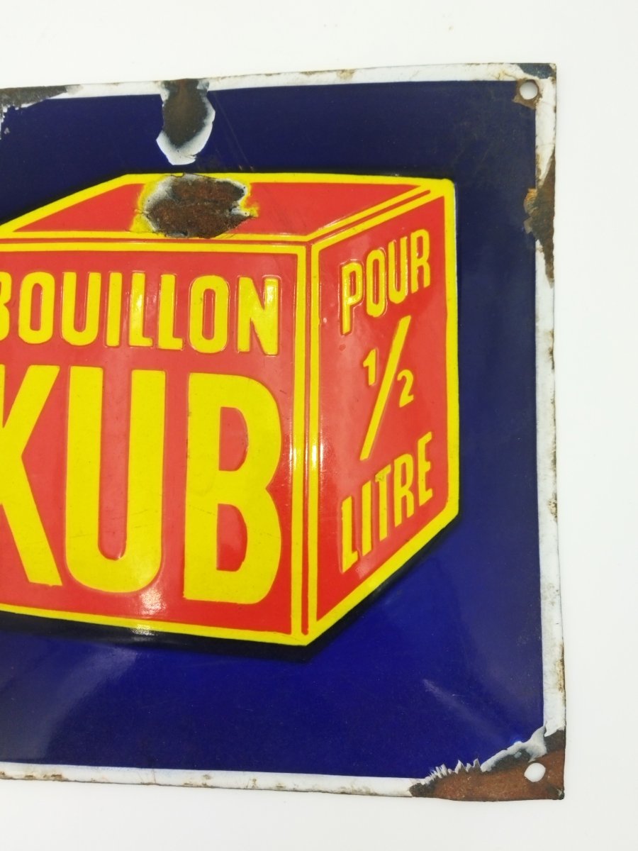 BOUILLON KUB 1/2 Litre  Plaque bombée Émaillée publicitaire ancienne 20x20cms Collection-photo-4