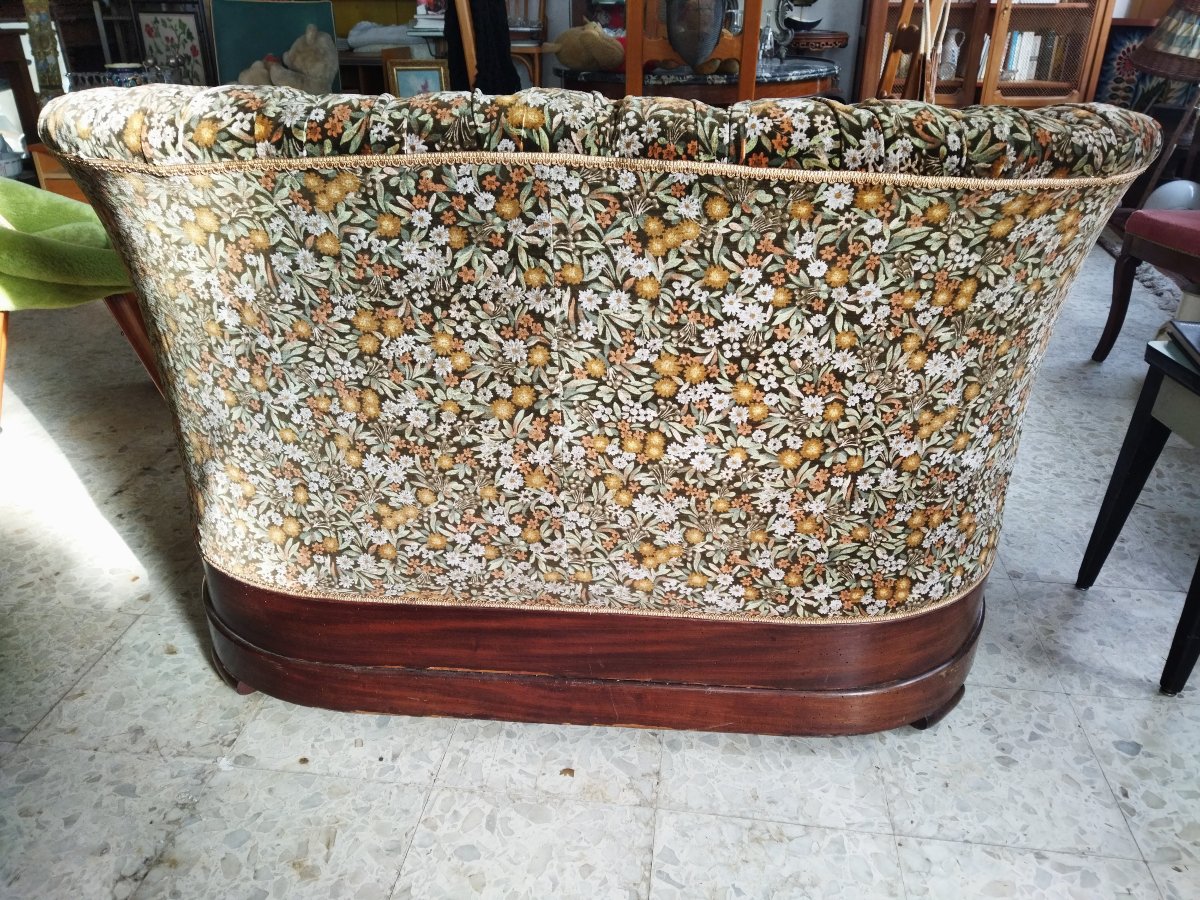 Bench Sofa, Antique Style, 2 Seater, Solid Wood, Floral Upholstery -photo-2