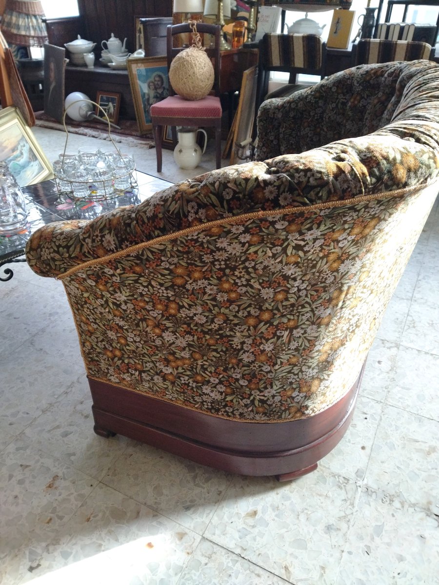 Bench Sofa, Antique Style, 2 Seater, Solid Wood, Floral Upholstery -photo-3