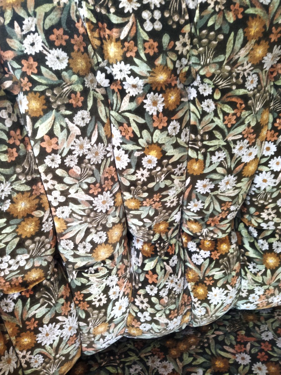 Bench Sofa, Antique Style, 2 Seater, Solid Wood, Floral Upholstery -photo-6