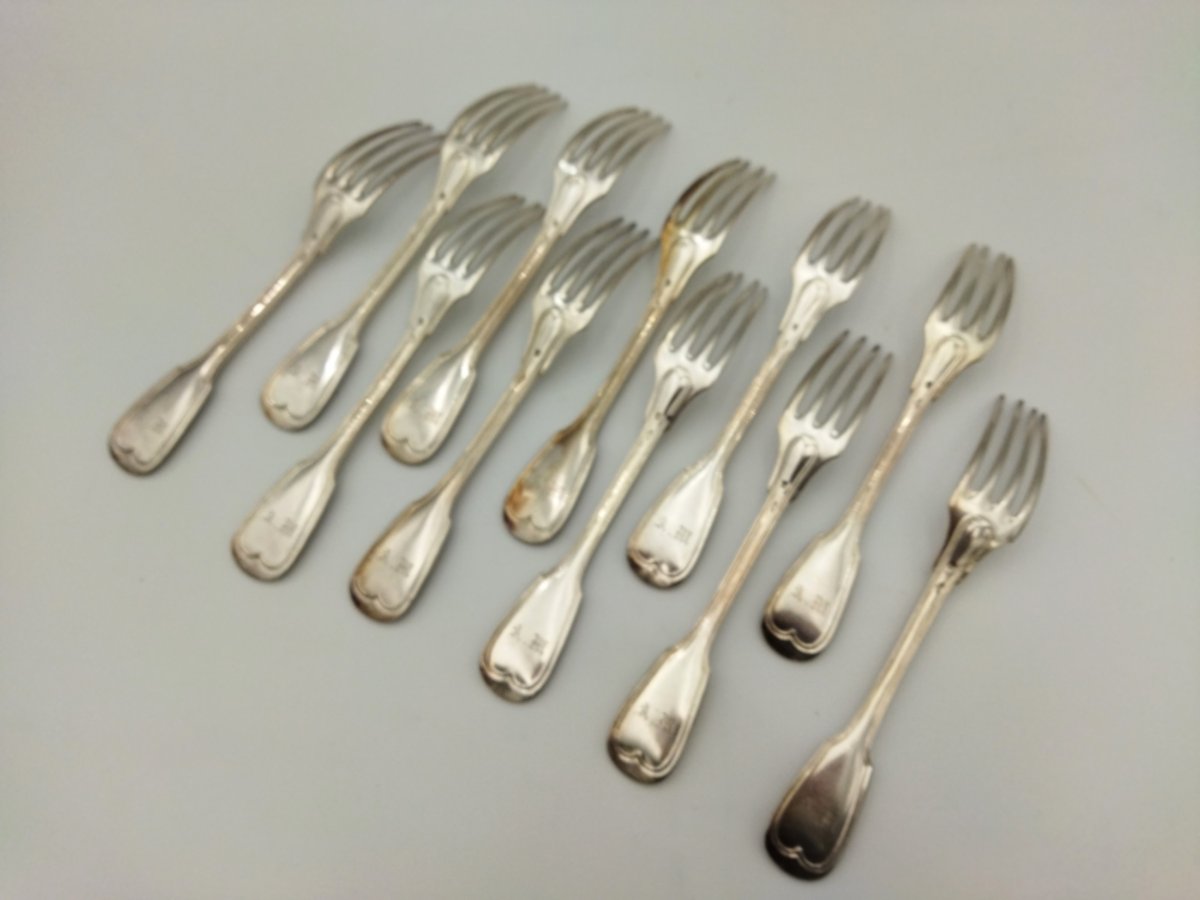 Série de 11 Fourchettes en Argent massif Minerve Poinçon Orfèvre MAITREAU  XIX-photo-1