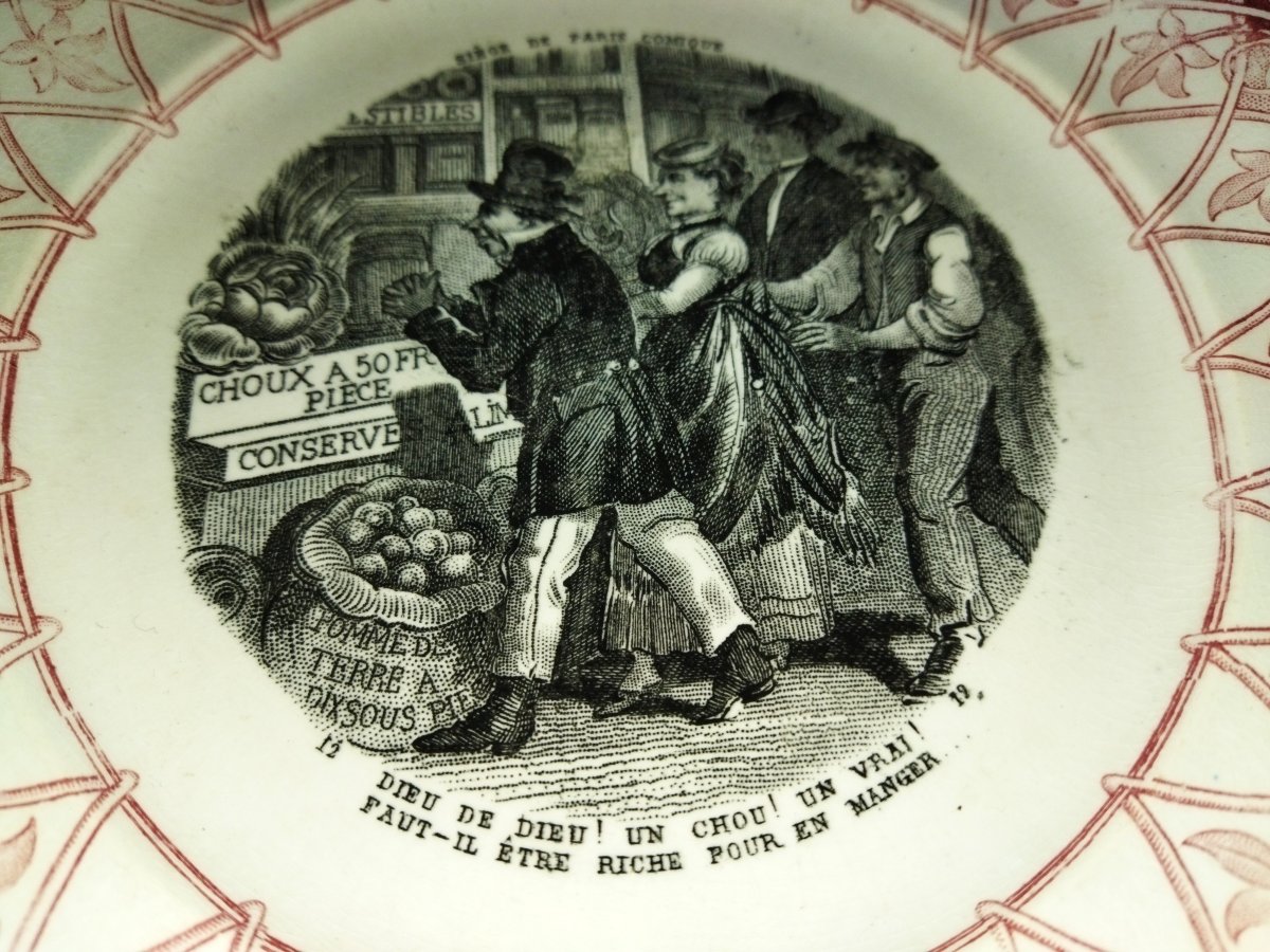 Digoin Sarreguemines Set Of 9 Antique Inscribed Plates "siege Of Paris Comique" 19th Century-photo-2
