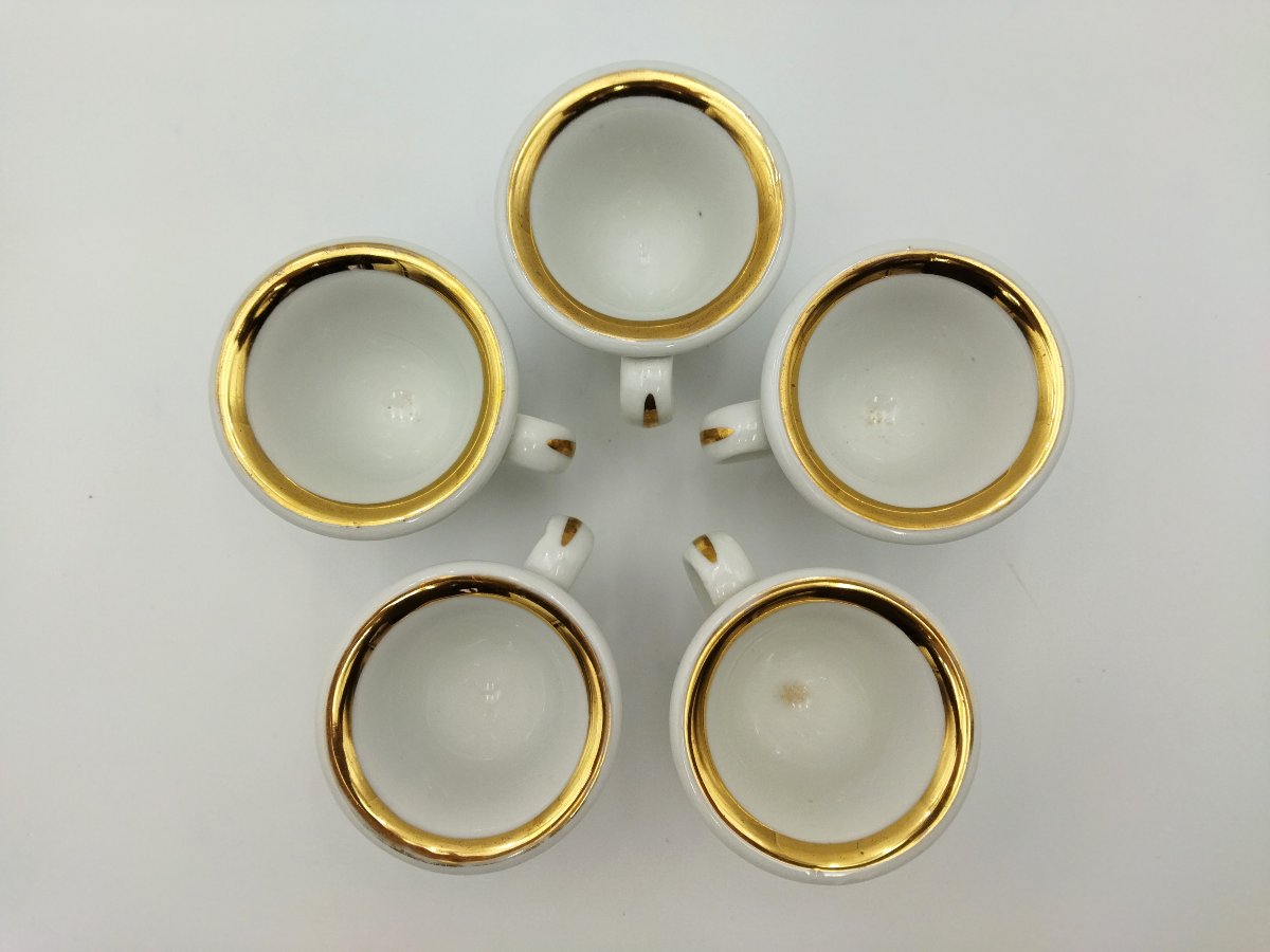Série de 5 Tasses Brulots et leur Soucoupes en Porcelaine Émaillée avec Dorure XIX-photo-6