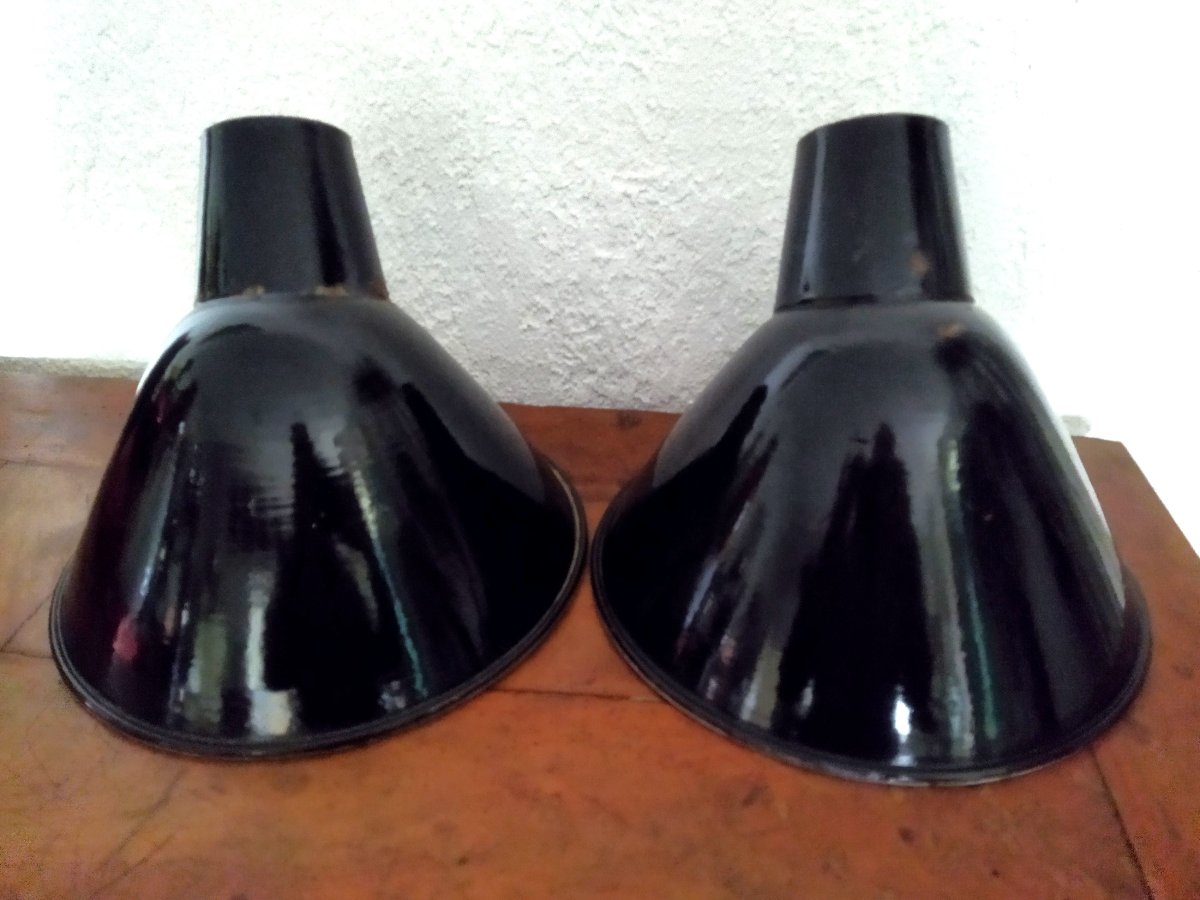 Vintage Industrial Reflectors, Black And White Enamelled Sheet Metal Industrial Lighting-photo-1