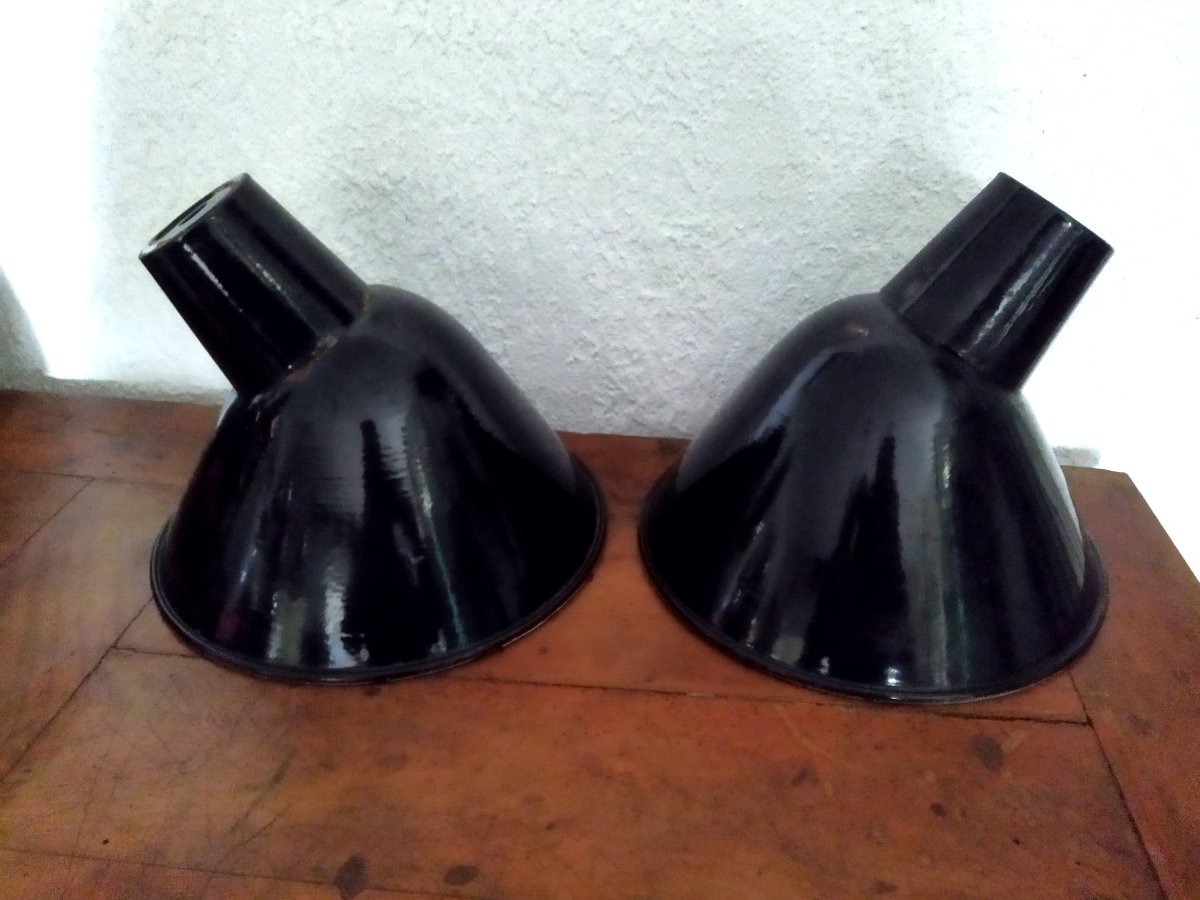 Vintage Industrial Reflectors, Black And White Enamelled Sheet Metal Industrial Lighting-photo-2