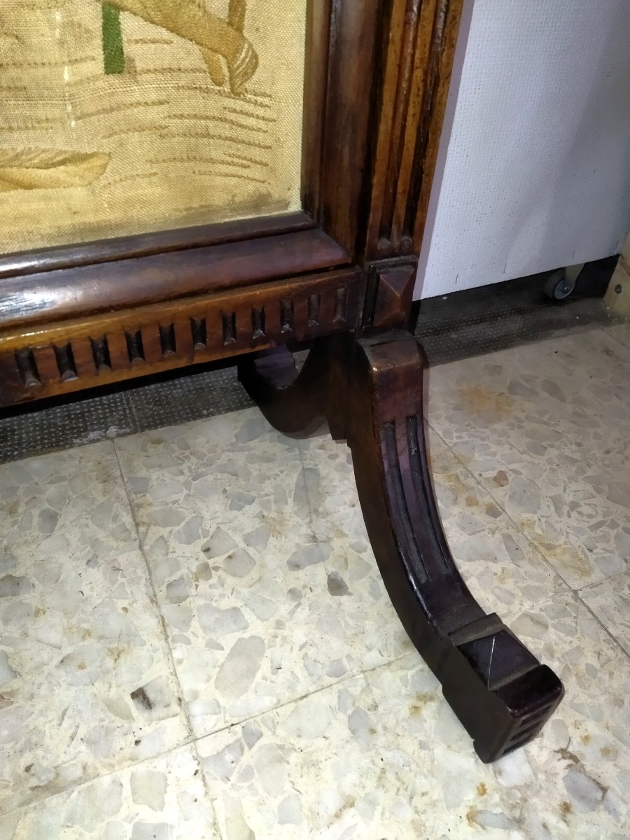 Écran de Cheminée Ancien Tissu brodé au Fil Décor FLAMAND ROSE XIX -photo-5