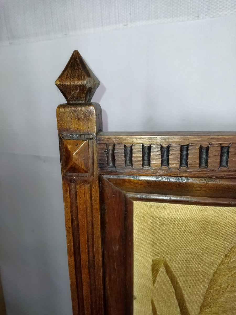 Écran de Cheminée Ancien Tissu brodé au Fil Décor FLAMAND ROSE XIX -photo-6