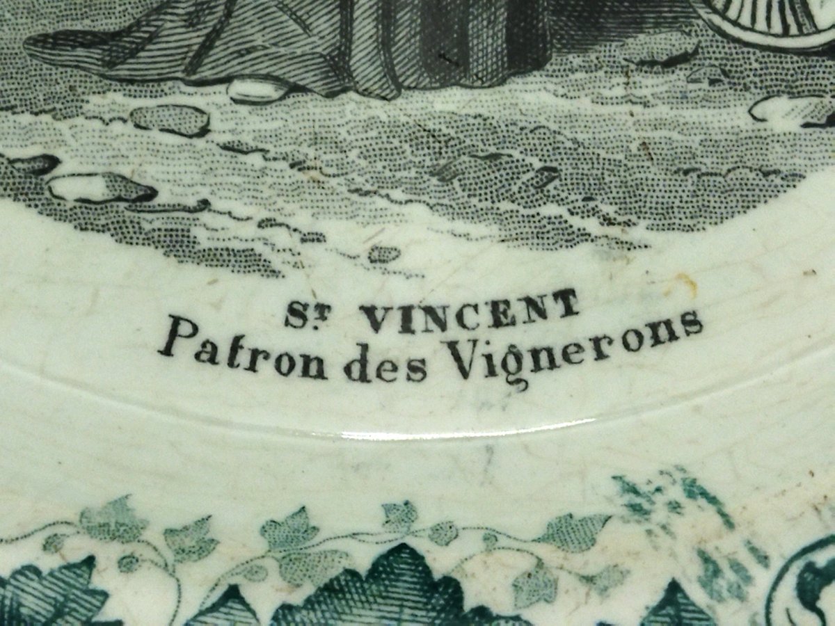 CREIL & MONTEREAU Assiette Légendée Ancienne "SAINT VINCENT" Patron des VIGNERONS XIX-photo-3