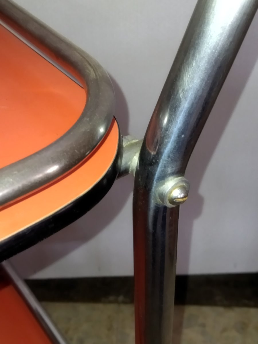 Vintage Chrome Tubular Serving Cart With Wheels And Removable Formica Top-photo-2