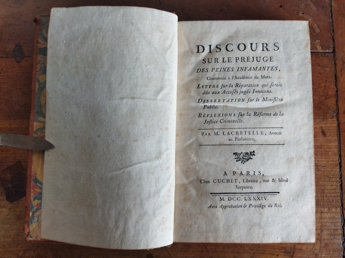 DISCOURS sur le Préjugé des Peines infamantes LACRETELLE, chez CUCHET, PARIS, 1784 (EO)-photo-2