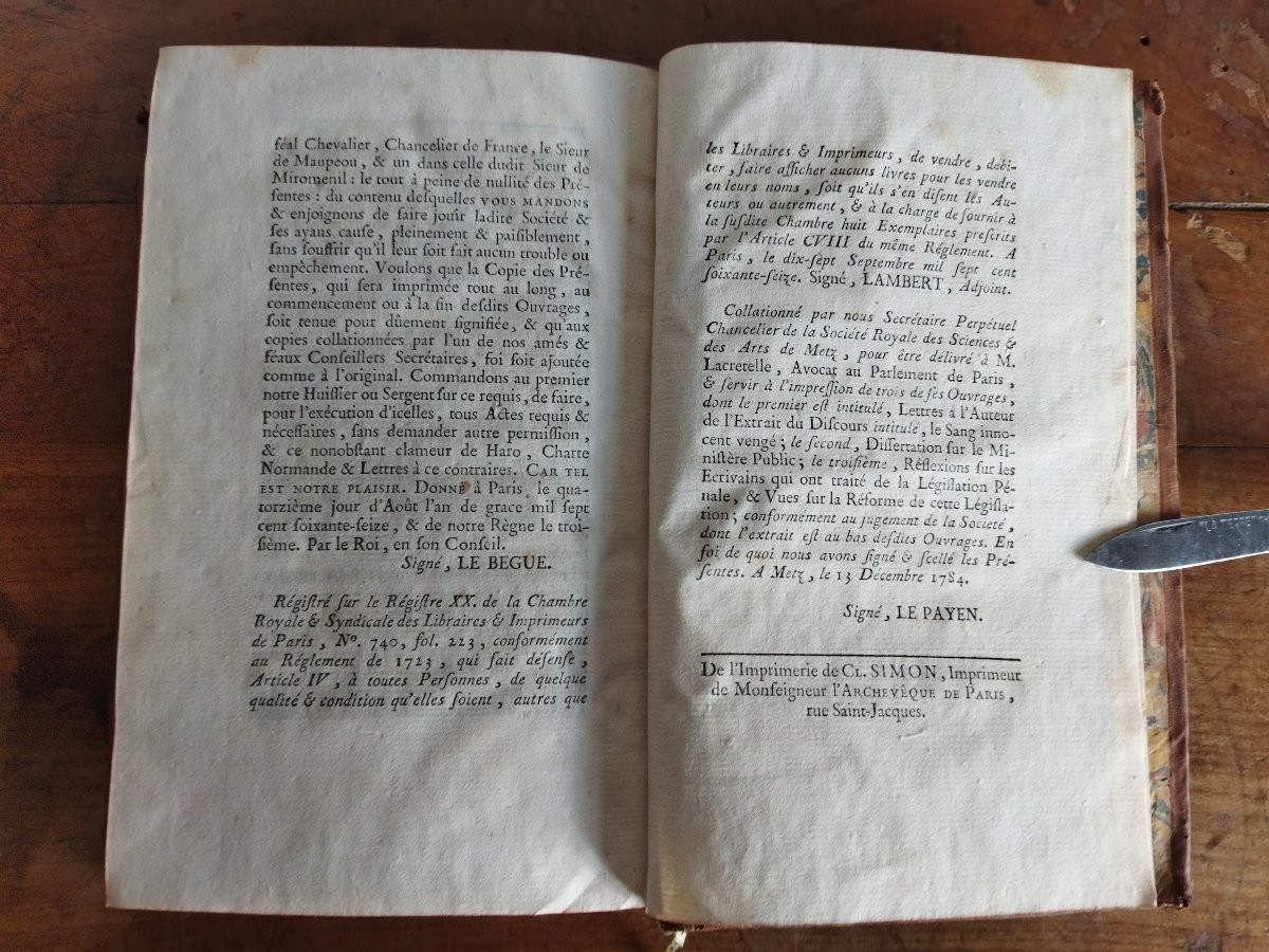 DISCOURS sur le Préjugé des Peines infamantes LACRETELLE, chez CUCHET, PARIS, 1784 (EO)-photo-8