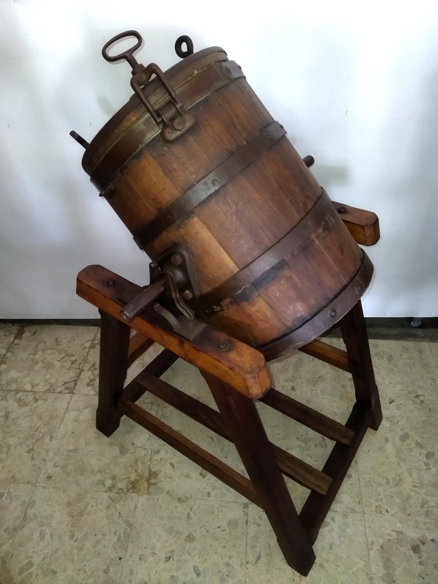 Antique Butter Churn, Wood And Steel/cast Iron "la Simplex" Folk Art-photo-2