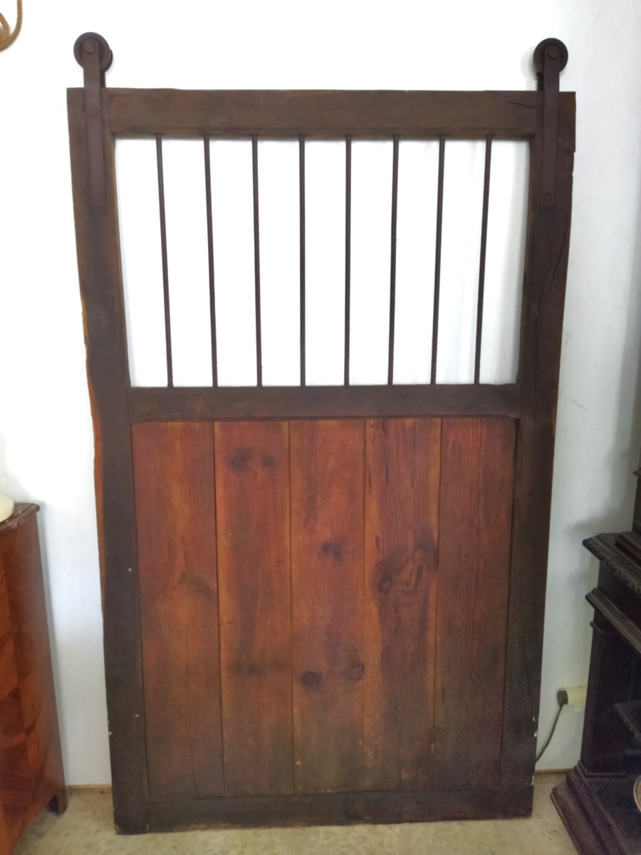 Antique Openwork Stable Door, Solid Wood And Wrought Iron 