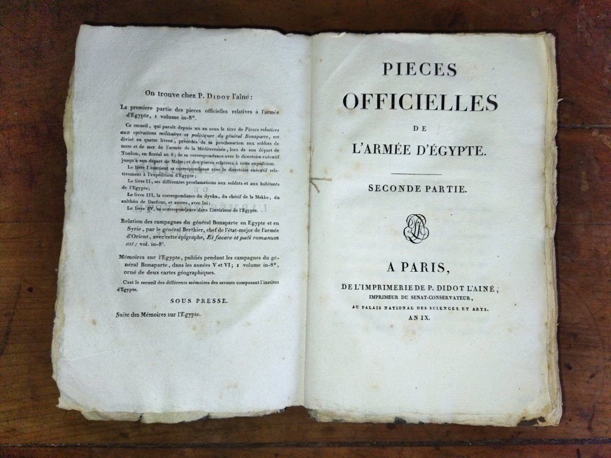 NAPOLÉON BONAPARTE Pièces Officielles Armée d'ÉGYPTE Livre ancien Collection AN IX  BERTHIER-photo-1