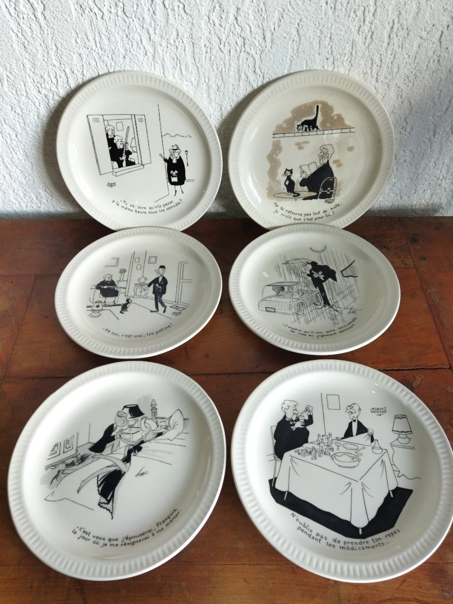 Jacques Faizant, Illustrator. Series Of 12 Illustrated And Captioned Dessert Plates. Collection-photo-2