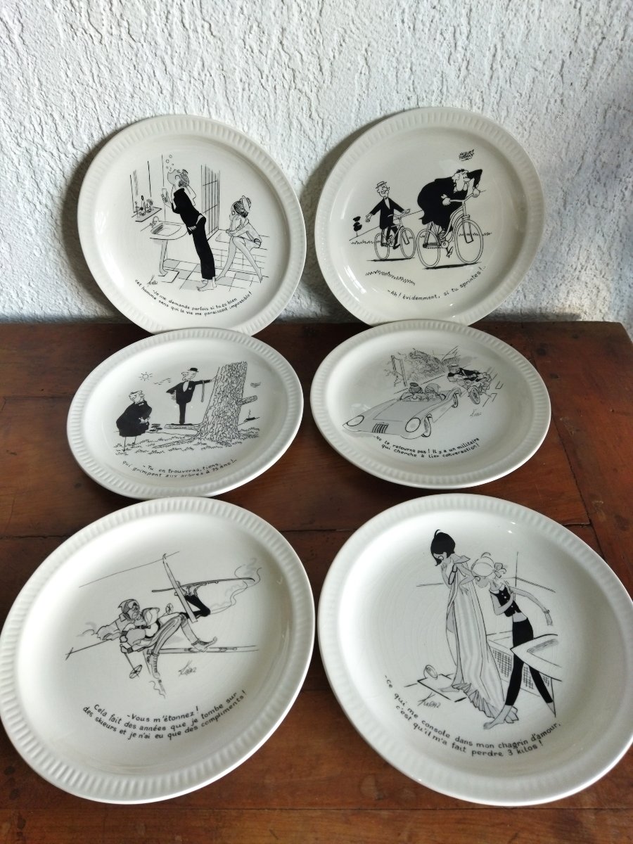 Jacques Faizant, Illustrator. Series Of 12 Illustrated And Captioned Dessert Plates. Collection-photo-4