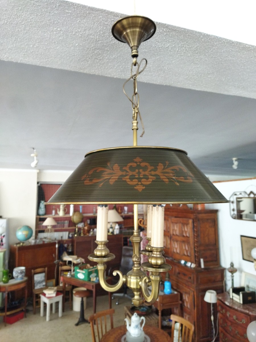 SUSPENSION LUSTRE EN TOLE Peinte 3 Bras de Lumière Style Bouillote