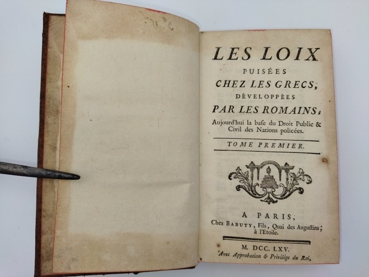 The Laws Drawn From The Greeks, Developed By The Romans. Ancient Book, Volume I, 1765-photo-1