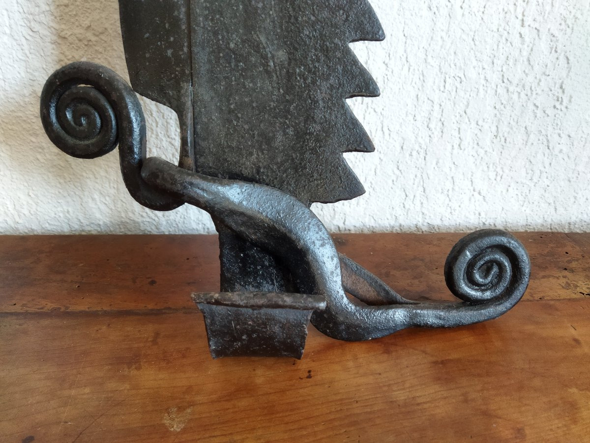 Wrought Iron Rack Dated 1867, Decorated With A Heart Motif. Antique Fireplace Accessory, 19th Century Collection.-photo-4