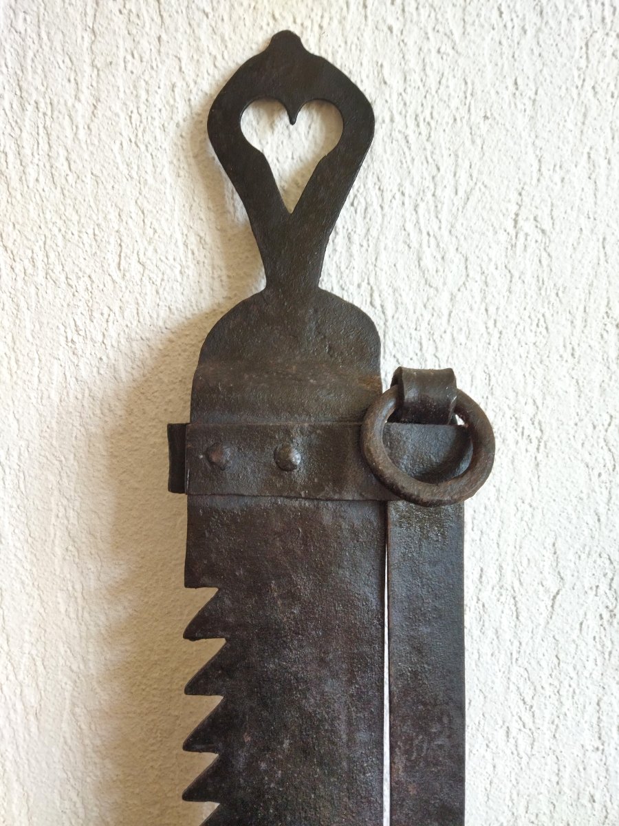 Wrought Iron Rack Dated 1867, Decorated With A Heart Motif. Antique Fireplace Accessory, 19th Century Collection.-photo-1